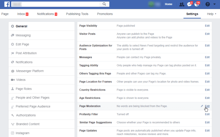 disable comments on facebook page